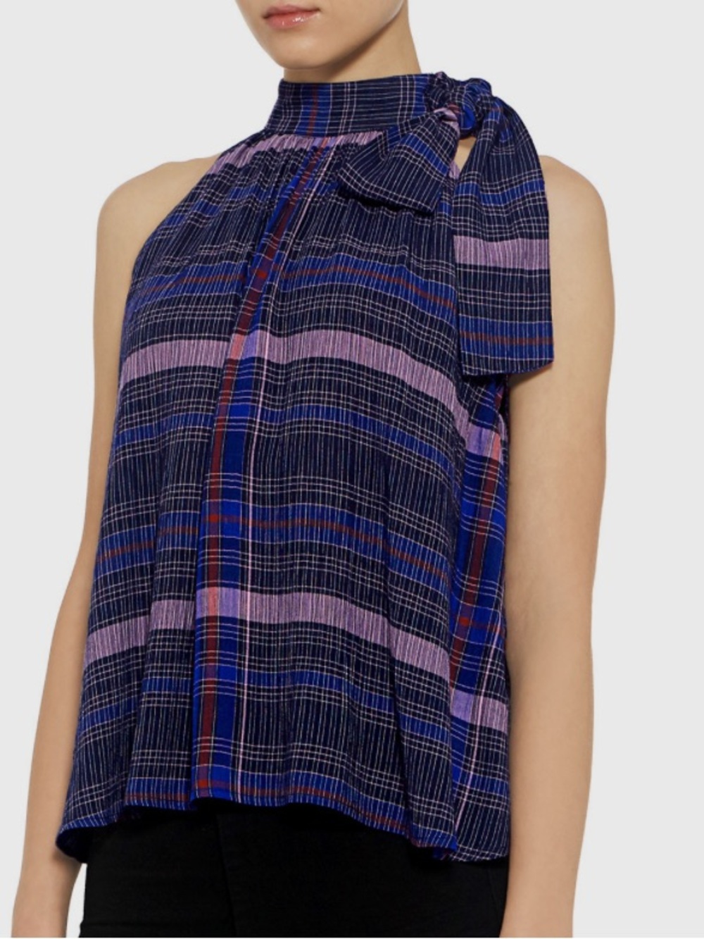 Apiece Apart Navy, Purple and Blue Plaid Sleeveless Top